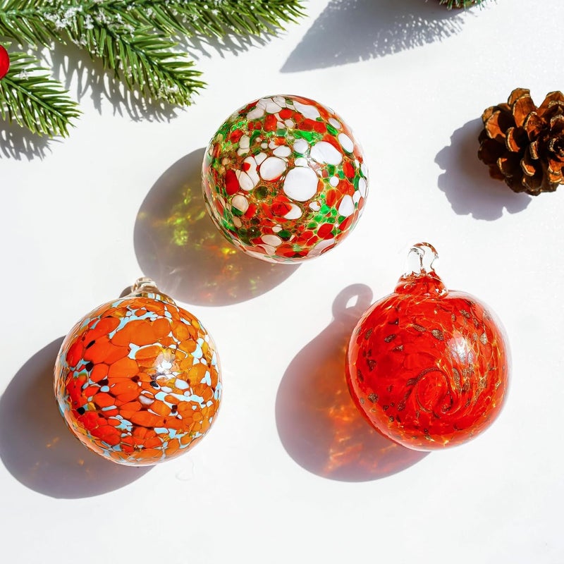 KRISININE Set of 3 Blown Glass Ball Ornament 2.3in Hanging Glass Gazing Balls Decor for Garden Patio - Image 4
